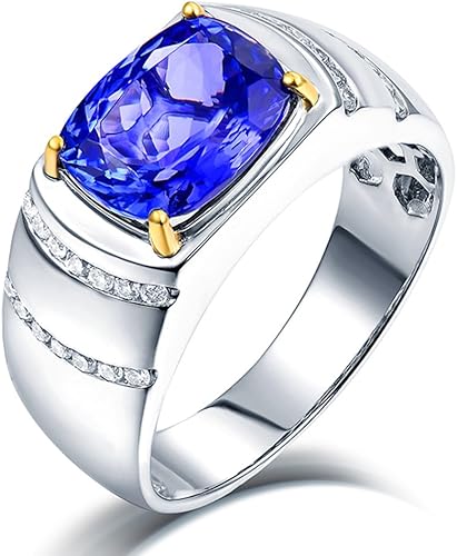 Beyond jewelry 14K White Gold Natural AAAA+ Tanzanite Diamonds Engagement Ring for Men