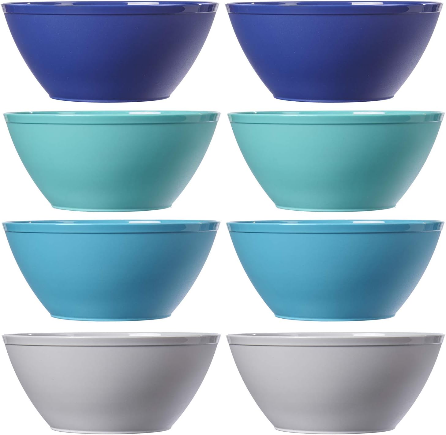 Fresco 6-inch Plastic Bowls for Cereal or Salad | set of 8 in 4 Coastal Colors: Kitchen & Dining
