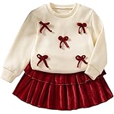 Verdusa Girl's 2 Piece Outfits 3D Bow Long Sleeve Sweatshirts with Velvet Ruffle Layered Skirts Comfy Sets