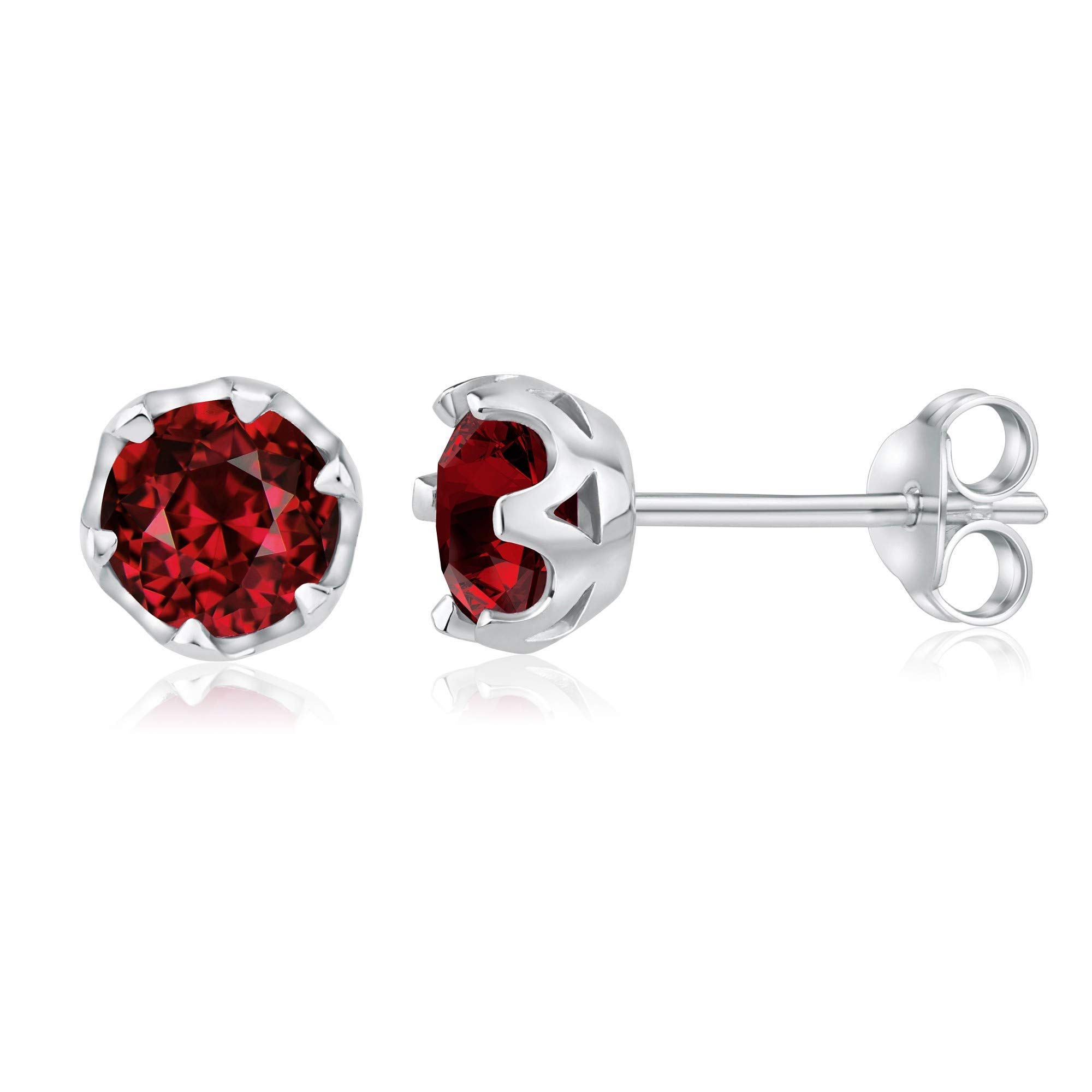 SILVEGO - JJJ1033GR - Women 925 Sterling Silver Earrings with Genuine Red Garnet 6 mm Stud Earring