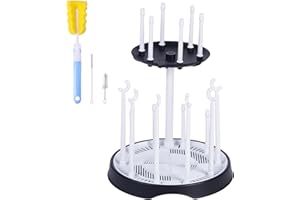 DIJIAMEIYA Baby Bottle Drying Rack,Double-Layer Bottle Drying Rack,Hold Up to 16 Baby Bottles,Suitable for Indoor, Kitchen, Living Room（Black and White）