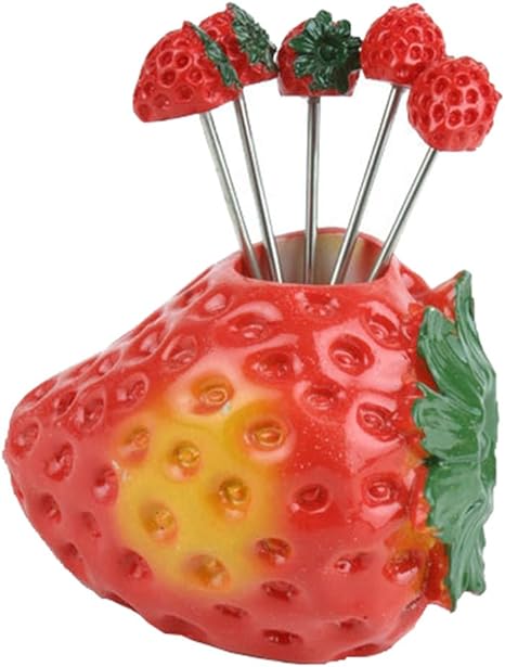Amazon Kuke 可愛いイチゴデザインのフルーツフォーク デザートフォーク ステンレス製 アペタイザー スナック フルーツ 野菜 フォーク 高級 精巧 5本セット 台座が付き ツールセット オンライン通販