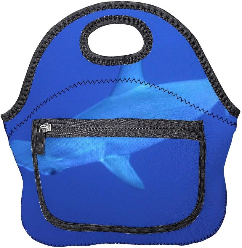 Neoprene Lunch Bag Blue Underwater Hammerhead Sharks Insulated Picnic Tote Boxes Backpack for Women Men Kids Pocket Style with Zipper