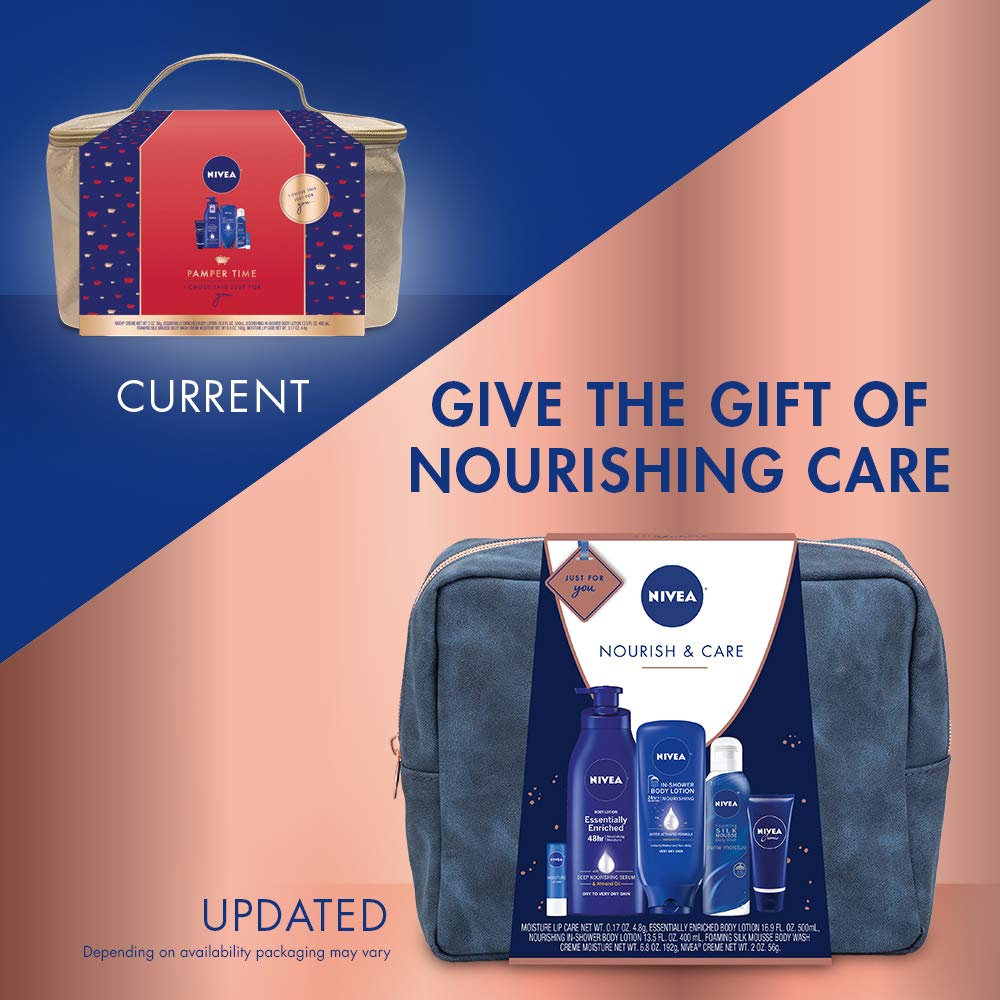 NIVEA Pamper Time Gift Set - 5 Piece Luxury Collection of Moisturizing Products and Travel Bag Included : Beauty