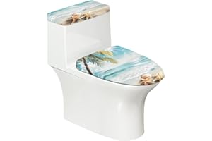 ZUXONGSY Beach Toilet Lid Cover and Toilet Tank Lid Cover Oblong Toilet Seat Cover Elongated Toilet Lid Cover Machine Washable Toilet Bathroom Decor