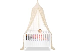 jiangcha Bed Canopy for Girls - Princess Bed Canopy - Crib Canopy for Boys and Girls Bedroom Decor, Suitable for Use in Cribs Canopy Bed Curtains (Beige)