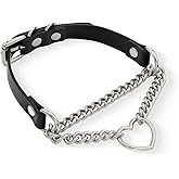 ADEMISHIA Black/Pink Leather Choker Necklace For Women, Handmade Adjustable Chain Collar with Metallic Heart Ring