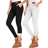 Coume 2 Pcs Women's Fleece Lined Leggings with Pockets Tummy Control High Waisted Thermal Leggings Winter Warm Yoga Pants