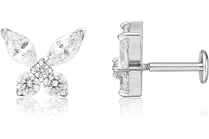 limerencia 18g Titanium Internally Threaded Tragus Piercing Jewelry CZ Top Flat Back Piercing Nose Studs Earring, Helix, Cartilage, Labret, for Women Men Sensitive Ears