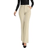 FUNYYZO Dress Work Pants Women's Stretchy Bootcut Leg Button Slacks Trousers with Pockets Casual Outfits