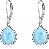 CRMAD Larimar/Moonstone/Labradorite/Turquoise/Amber/Black Onyx/Lapis Lazuli/Moss Agate/Peridot Earrings for Women Sterling Silver Teardrop Earrings Jewelry for Women