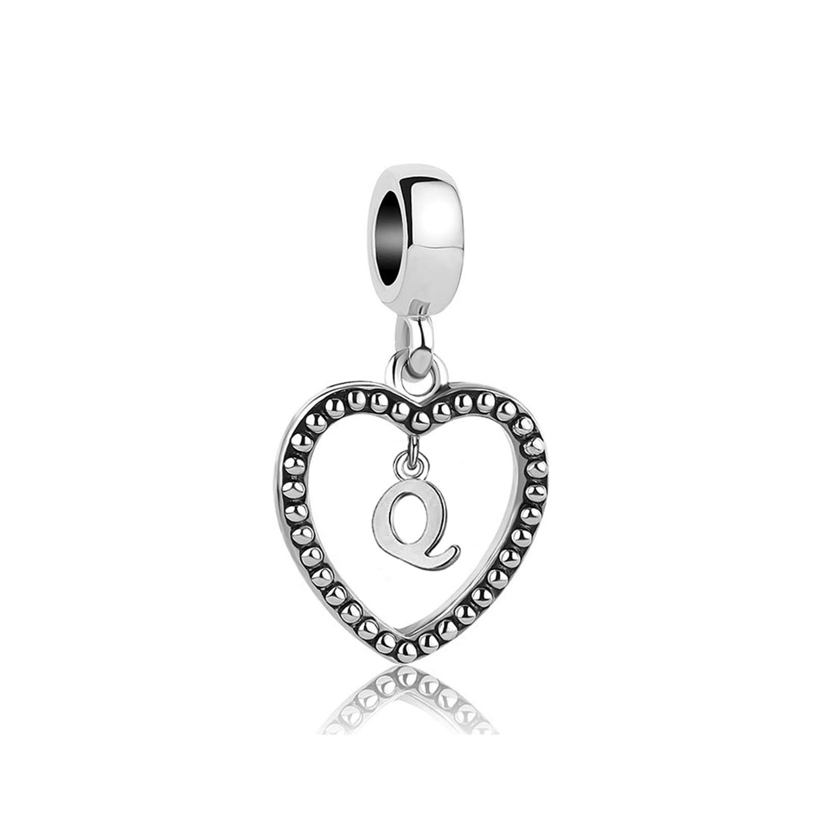 Initial Letter Q Love Heart Dangle Charm fits Pandora Charms Bracelets Name Birthday Jewellery Gift for Daughter Women Sister Family Granddaughter Christmas