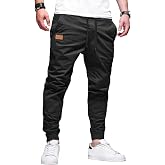 PLEPAN Mens Cotton Casual Cargo Joggers with 4 Pockets | Elastic Waist Drawstring, Track Jogging Sweatpants, Hiking,Outdoor, Comfortable