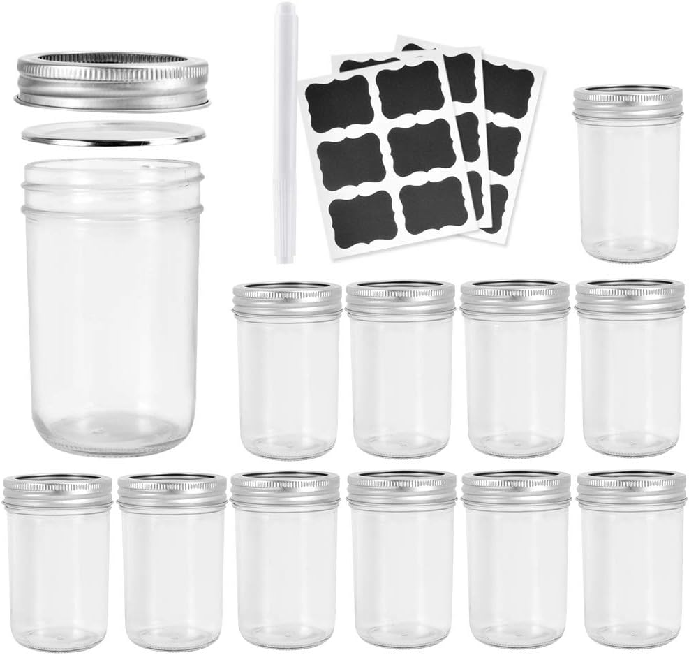 Betrome 8 OZ Mason Jars, 12 Pack Glass Canning Jars with
