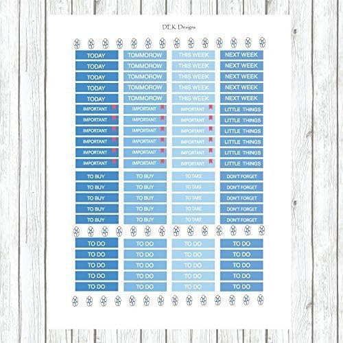 Planner stickers, calendar stickers, "Headers Blue", sized to fit most planners. Headers are 1.5" wide. Kiss cut, just peel and stick. 84 headers total.