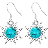 Genuine Sun Turquoise Earrings for Women, Sterling Silver Native American Nature Gemstone Earings Western Jewelry Birthdays Gift
