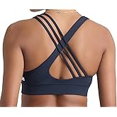 POPSUGAR PS Strappy Sports Bra for Women, Criss-Cross Back Padded Yoga Bra Workout Tops - Medium Support & Removable Cups