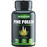 QIN SHAN TANG Pine Pollen Supplement wtih Ginger Root and Vitamin C, 99% Cracked Cell Wall,120 Veggie Capsules，Focus＆Immune Improve for Women and Men