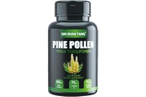 QIN SHAN TANG Pine Pollen Supplement wtih Ginger Root and Vitamin C, 99% Cracked Cell Wall,120 Veggie Capsules，Focus＆Immune Improve for Women and Men