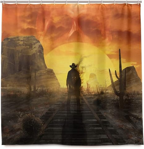 Amazon Co Jp 防水シャワーカーテン ゴーストカウボーイイラストの上に立っている神秘的な 浴室 目隠し 間仕切り取付簡単 カーテンリング付属 おしゃれ バスカーテン 180ｘ180cm ホーム キッチン