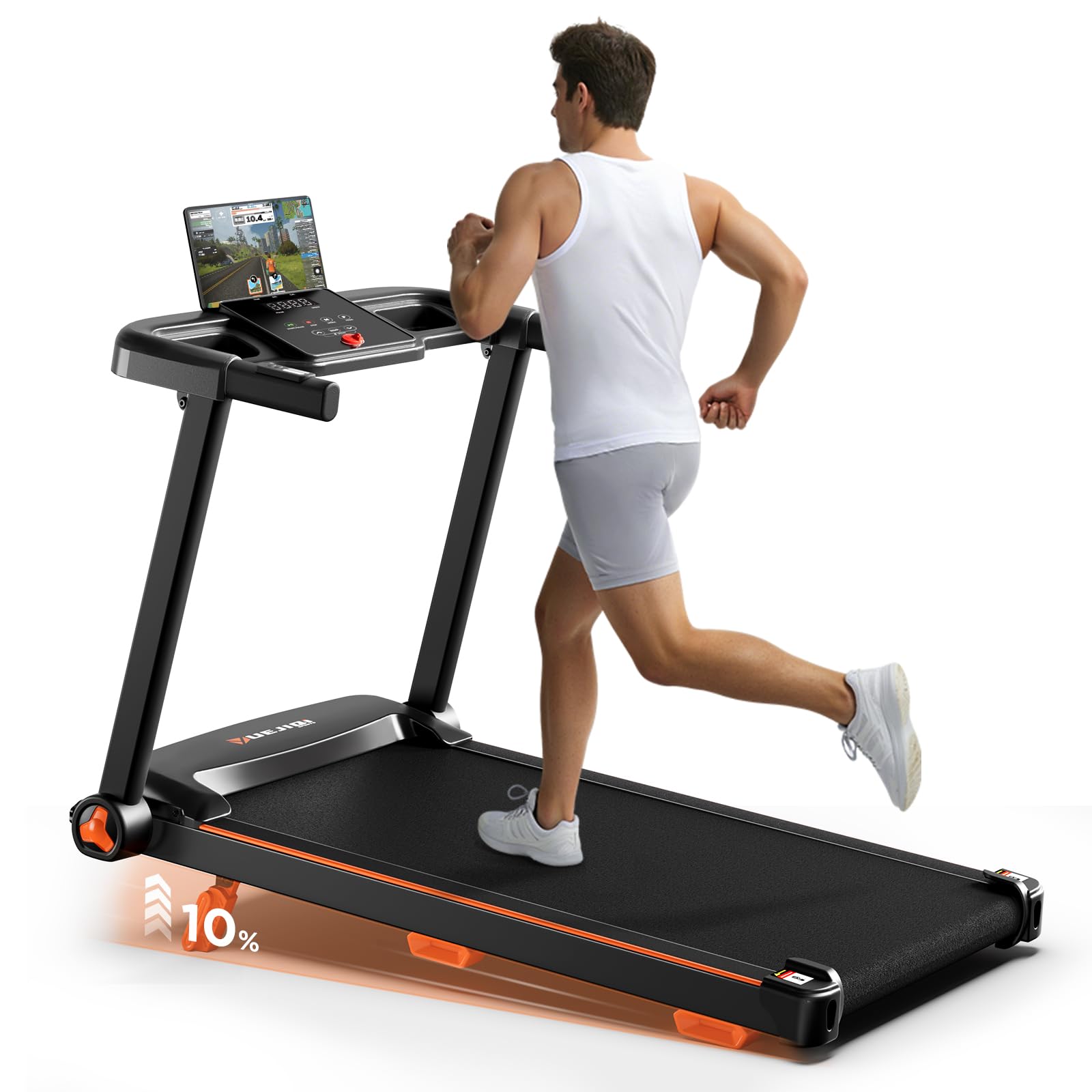 Photo 1 of YUEJIQI Treadmills for Home, 3.0HP Quiet Brushless Foldable Treadmill with Incline, Small Space Portable Running Walking Machine, 300 Lbs Capacity with Bluetooth APP & Pulse Monitor