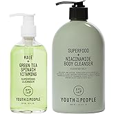 Youth To The People Superfood Cleanser Duo, Vegan Skincare Bundle Set for Face and Body, Kale + Green Tea Facial Cleanser (8 fl oz) + Body Wash (16.4 fl oz)