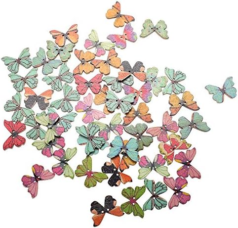 ORYOUGO 150 Items Colourful Picket Butterfly Buttons with 2 Holes,Handmade Tag label for Knitting Stitching Scrapbooking Craft and DIY Decorations