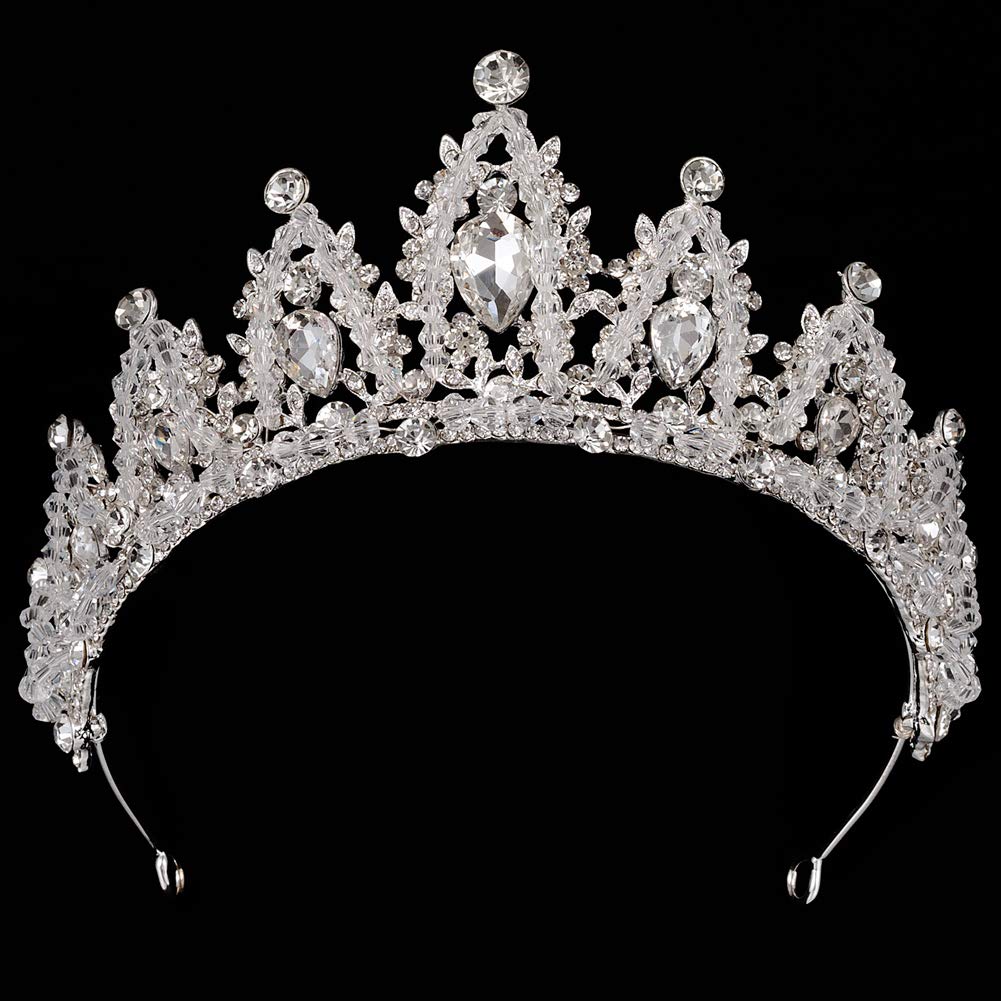 Women’s Wedding Prom Bridal Crown Pageant Tiaras Bride Headband Leaves Beaded Headpiece Silver/Gold (Silver 1)