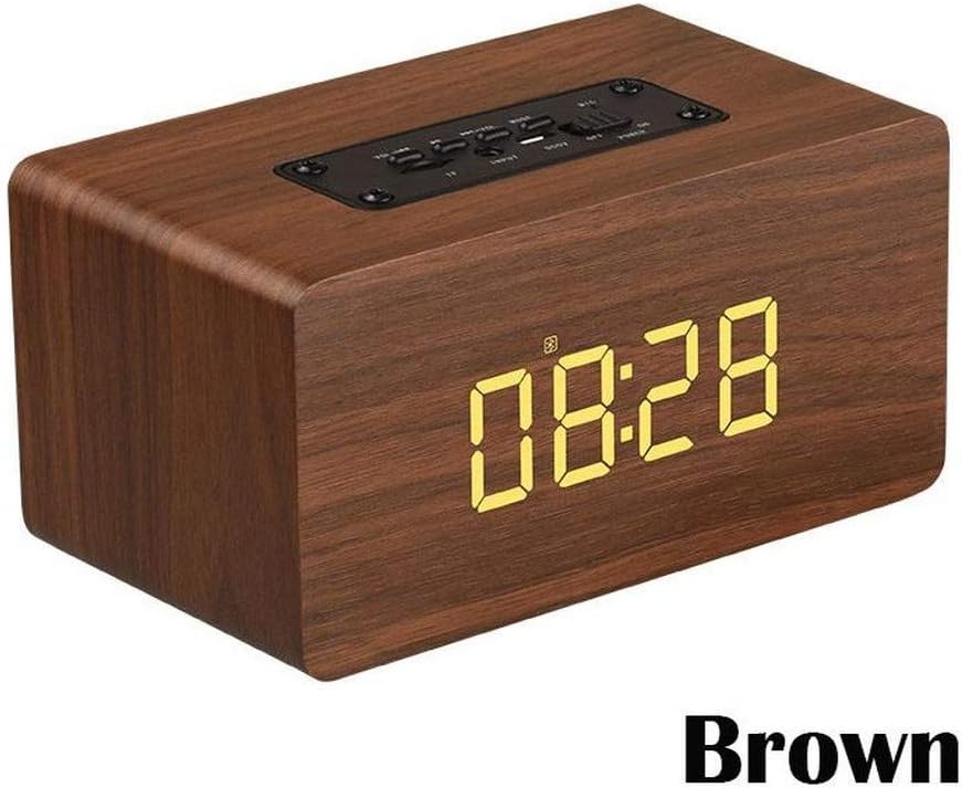 LMSHM Alarm Clocks Wooden Clock With Tf Card Portable Wireless Bluetooth Column Subwoofer Smart Radio Alarm Clock With Soonze Function,A