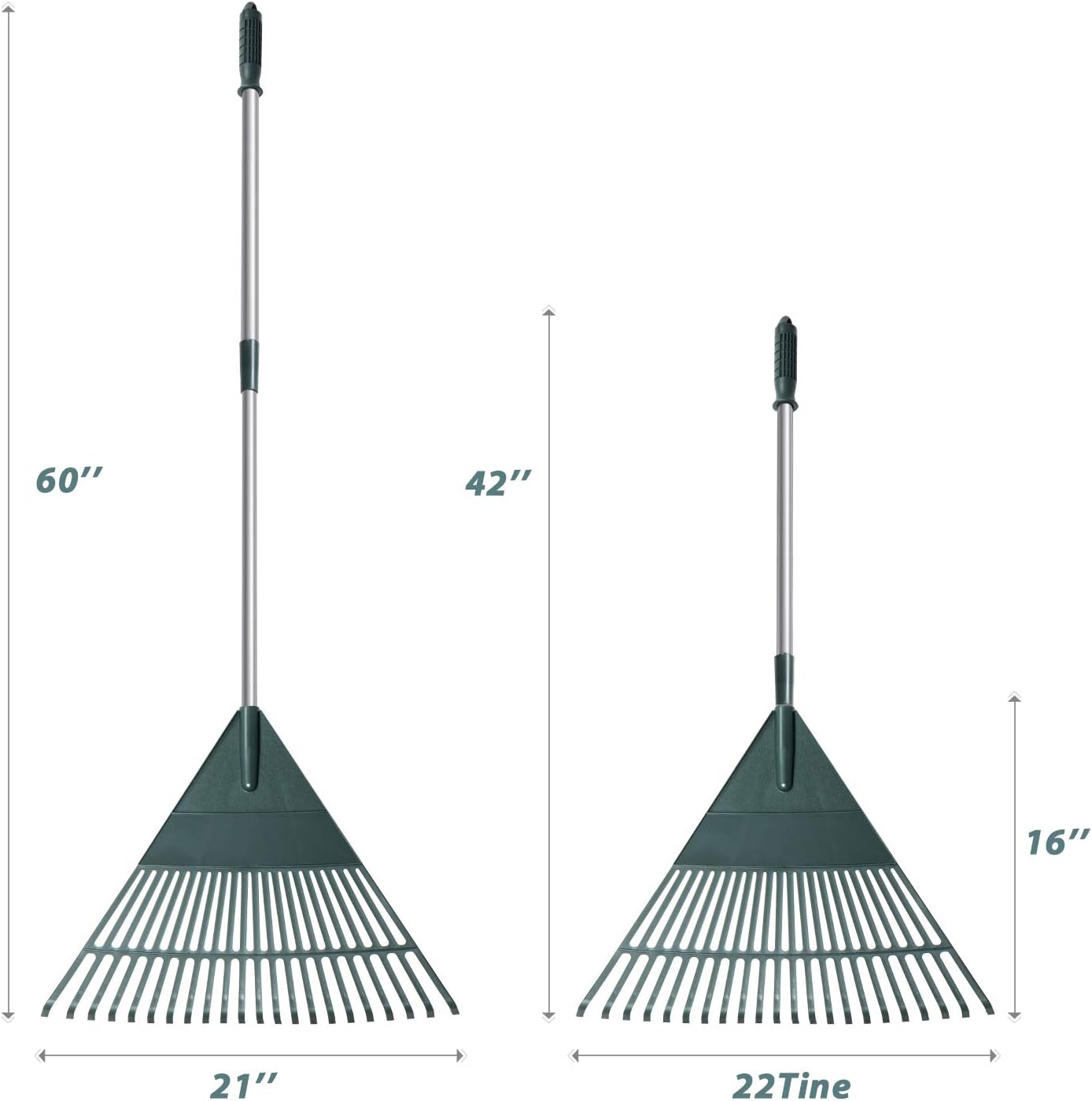 ORIENTOOLS Garden Rake, Adjustable Lightweight Steel Poly Shrub Rake, Plastic Head, 22 Tines, 42 to 60 Inches (Silver Handle) : Garden & Outdoor