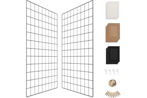 PAMANO Wall Photo Grid Shelf, Wall Hanging Ins Art Display Grid Panel for Decor & Storage, Metal Wire Notice & Memo Board, Mesh Tool Organiser Frame 2 Pcs (Black, 25.6 x 17.7 inches)