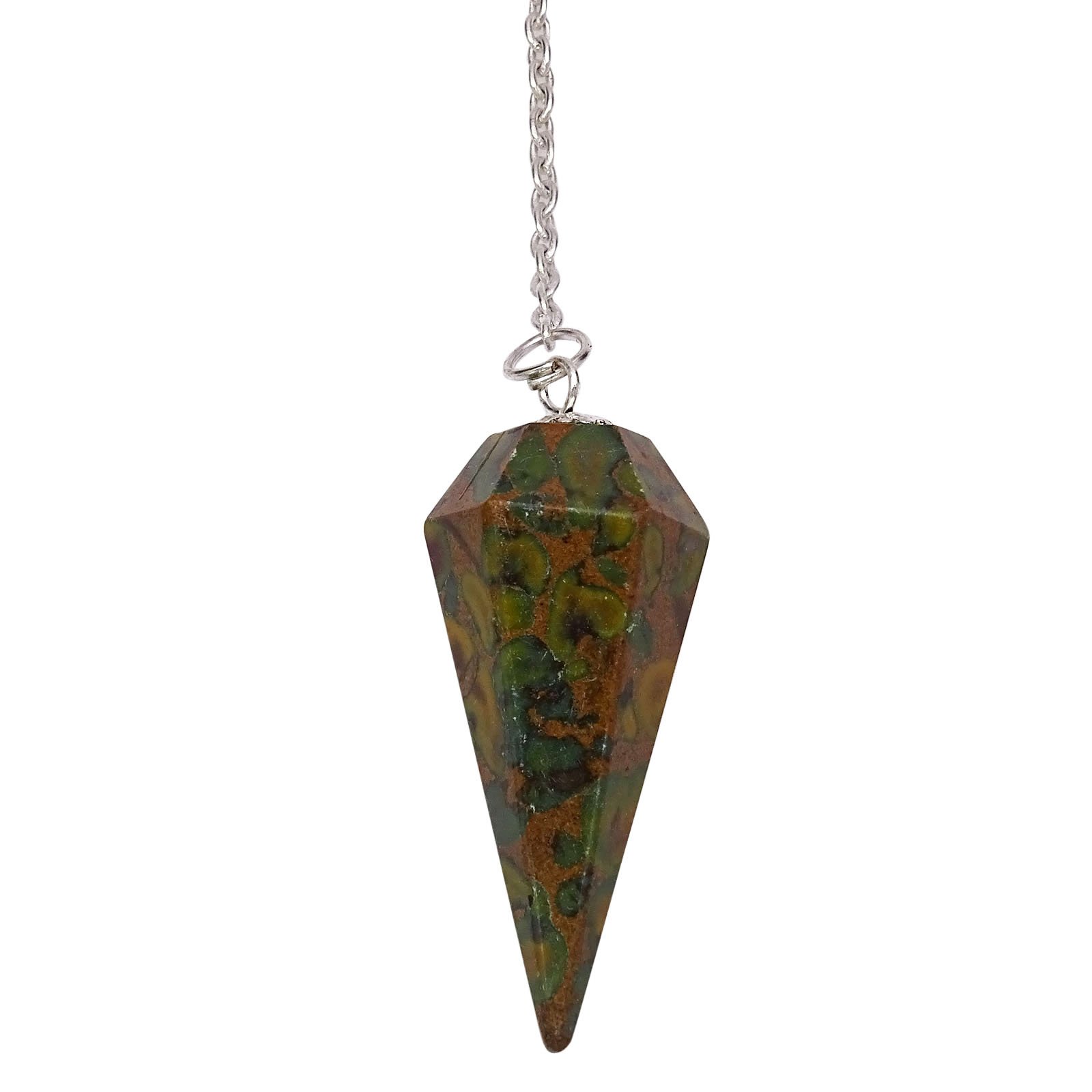 Harmonize Rainforest Jasper Stone Faceted Cone Pendulum Dowsing Reiki Healing Stone Gemstones Spiritual