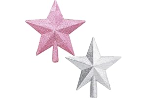 BoBofly 2 Pack Glittered Mini Star Christmas Tree Topper Star Treetop for Small Christmas Tree Ornaments (Silver Pink)