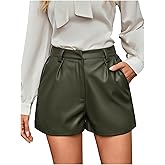 Milumia Women's PU Leather High Waisted Pleated Wide Leg Dressy Shorts with Pocket