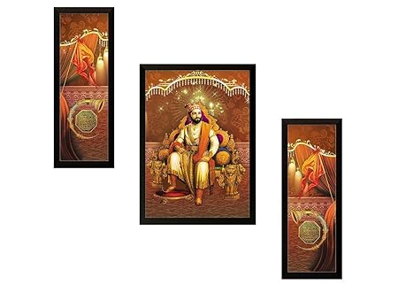 Saf Diwali Gift For Home Uv Textured Shivaji Religious Print Framed Art Print Painting Set Of 3 For Home Decoration - Size 35 X 2 X 50 Cm
