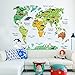 AWAKINK Cartoon Background Colorful English Words World Map Wall Art Decals Stickers Vinyl For Kids Rooms Parlour Television Wall Home Decal Home Decoration