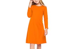 Arshiner Girls Dress Kids Long Sleeve Solid Color Casual T-Shirt Dress