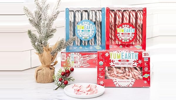 YUMEARTH ORGANIC CANDY CANES – INDIVIDUALLY WRAPPED FULL SIZE PEPPERMINT CANDY CANES – ALLERGY FRIENDLY, NON GMO, GLUTEN FREE, VEGAN, DYE FREE CHRISTMAS CANDY – 10 COUNT (PACK OF 1)