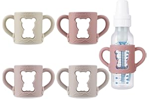 PandaEar 4 Pack Silicone Baby Bottle Handles with Dr Brown Narrow Baby Bottles 8 oz/250 ml, Non-Slip Easy Grip Handles