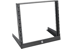RIVECO 10U Desktop Rack for Audio & Network Devices 19 Inch 2 Post Open Frame Shelf with Reinforced Beam, Free Standing Racks for IT Server Sound AV Music Recording Equipment