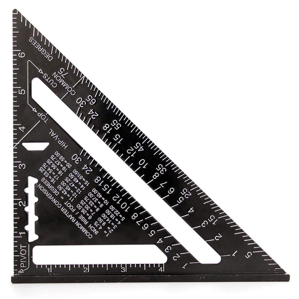 VOANZO 2PCS Aluminum Alloy Triangle Ruler 7 Inch Square Protractor High Precision Measuring Tool for Engineer Carpenter (Black)