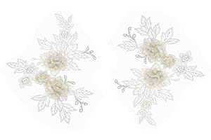uxcell 2 Pcs Flower Lace Appliques 3D Embroidery Lace Patch Sewing Addition Embellishments for Wedding Bridal Dress Clothes DIY Crafts Accessories Decoration, Champagne (20cm)