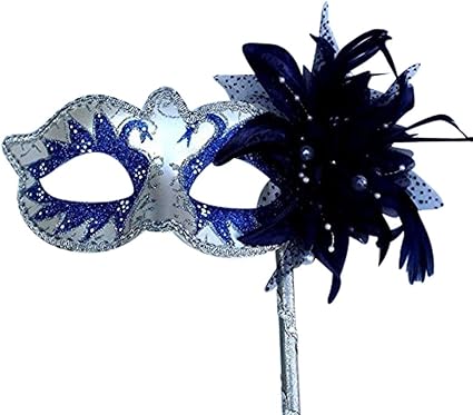 Amazon Com Mask Co Women S Quality Blue Silver Venetian Masquerade Party Ball Eye Prom Hand Held Mask With Flower Clothing