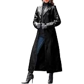 utcoco Womens Faux Leather Trench Coat Button Down Maxi Jacket Overcoat | Classic Lapel Collar, Single Breasted Button Closure, Side Pockets, Smooth Faux Leather Outwear, Fall Winter Daily Outfit