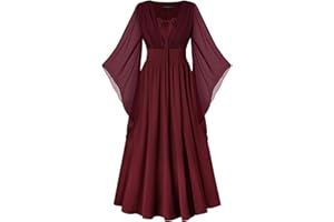 Scarlet Darkness Renaissance Dress Women Bell Sleeve Fairy Dresses Split Maxi Dress with Pockets