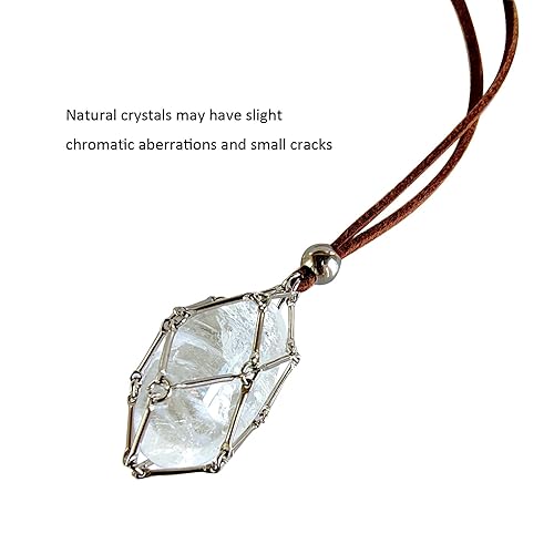 Rollooo Handmade Crystal Holder Necklace Stainless Steel Cage
