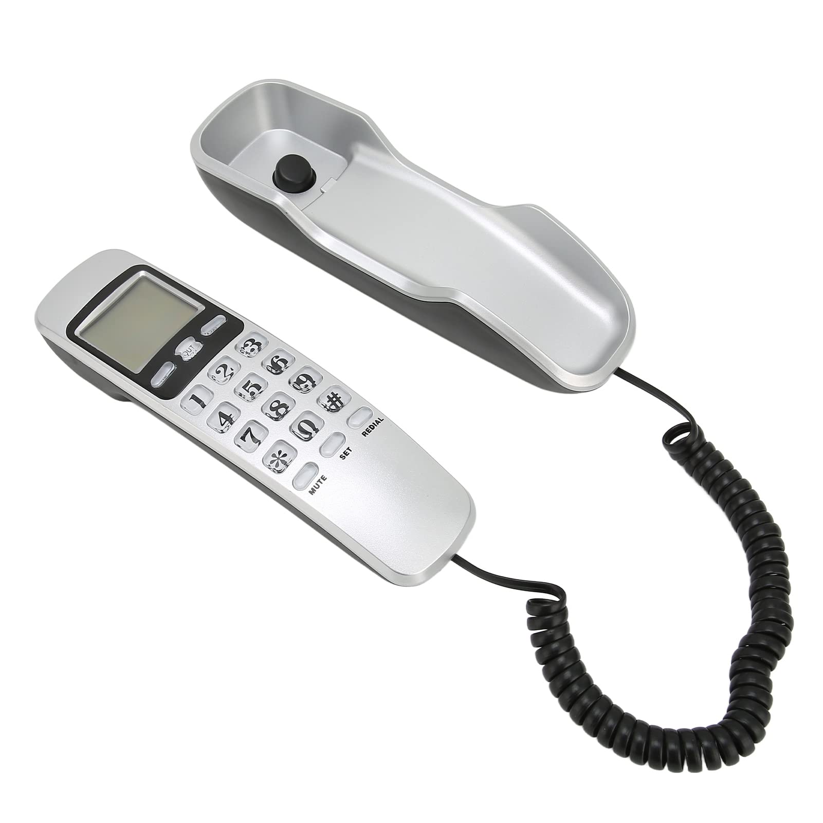 Landline Corded Phones, Wired Wall Phone Vintage Wall Mounted Telephones with LCD Display, Call Incoming Memory, Big Button, Landline Telephones for Seniors, Corded Home Phone (Silver)