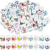 SUNNYCLUE 1 Box 54Pcs 9 Colors 8mm Ceramic Beads Flower Porcelain Beads Bulk Smooth Chinese Floral Printed Colorful Column Loose Spacers for Jewelry Making DIY Crafting Bracelets Necklace Supplies