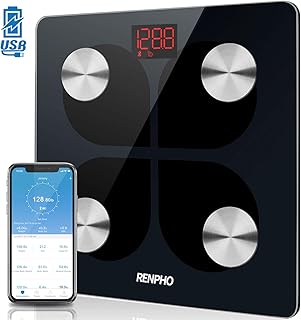 RENPHO Körperfettwaage, Bluetooth Personenwaage USB Wiederaufladbare Körperanalysewaage mit App, Smart Körperwaage für Körperfett, BMI, Gewicht, Muskelmasse, Wasser, Protein