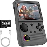R36T Retro Gaming Console, 3.5'' IPS Screen CRT-Inspired, Handheld Game Console with 22000+ Classic Games Supports WiFi Networked Fighting and OTG, 3500mAh Battery, with Portable Case(Grey 128GB)